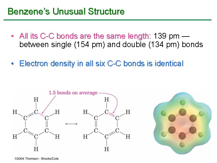 Benzene’s Unusual Structure • All its C-C bonds are the same length: length 139 Benzene’s Unusual Structure • All its C-C bonds are the same length: length 139