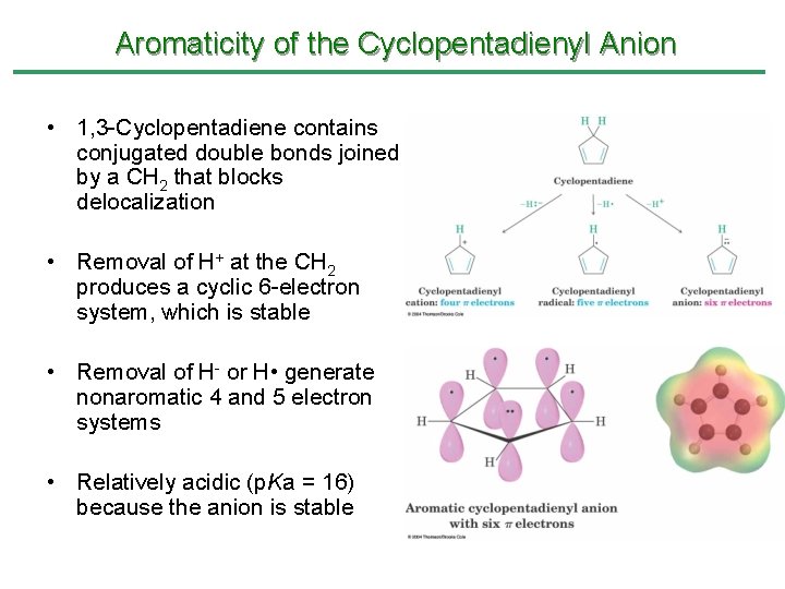 Aromaticity of the Cyclopentadienyl Anion • 1, 3 -Cyclopentadiene contains conjugated double bonds joined Aromaticity of the Cyclopentadienyl Anion • 1, 3 -Cyclopentadiene contains conjugated double bonds joined
