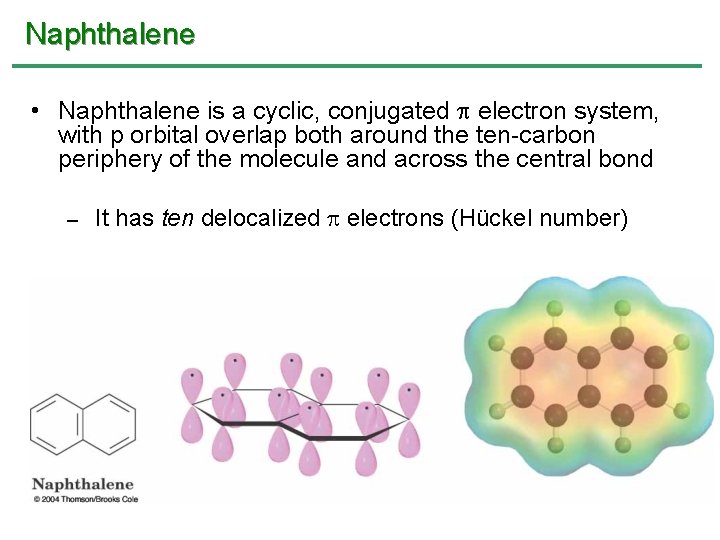 Naphthalene • Naphthalene is a cyclic, conjugated electron system, with p orbital overlap both Naphthalene • Naphthalene is a cyclic, conjugated electron system, with p orbital overlap both