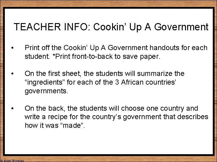 TEACHER INFO: Cookin’ Up A Government • Print off the Cookin’ Up A Government