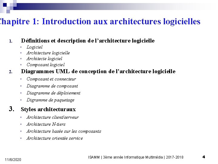 Chapitre 1: Introduction aux architectures logicielles Définitions et description de l’architecture logicielle 1. Logiciel