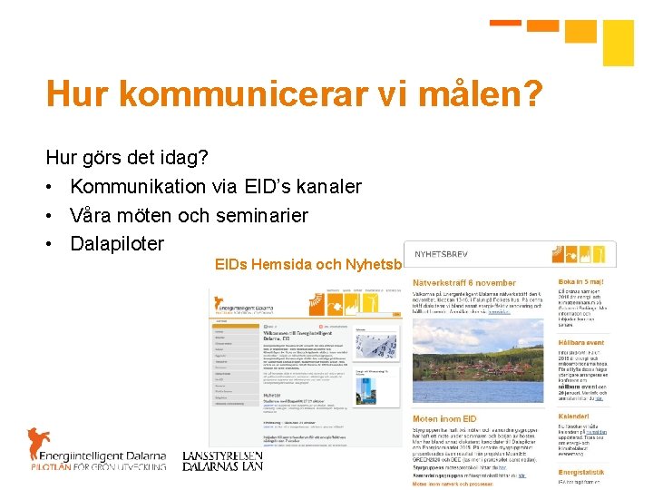 Hur kommunicerar vi målen? Hur görs det idag? • Kommunikation via EID’s kanaler •