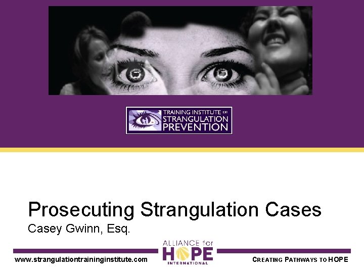 Prosecuting Strangulation Cases Casey Gwinn, Esq. www. strangulationtraininginstitute. com CREATING PATHWAYS TO HOPE 