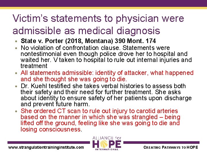 Victim’s statements to physician were admissible as medical diagnosis • State v. Porter (2018,