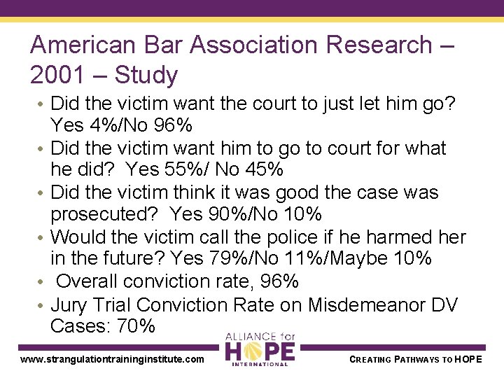 American Bar Association Research – 2001 – Study • Did the victim want the