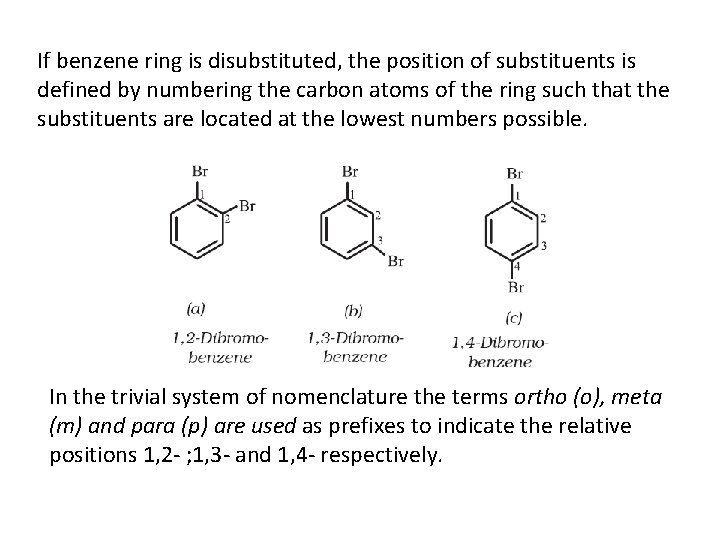If benzene ring is disubstituted, the position of substituents is defined by numbering the