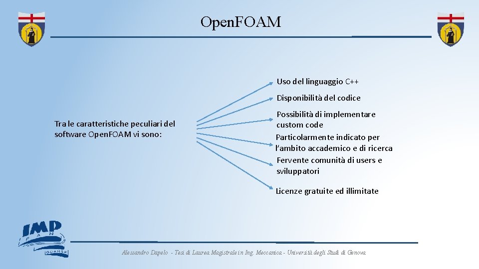 Open. FOAM Uso del linguaggio C++ Disponibilità del codice Tra le caratteristiche peculiari del