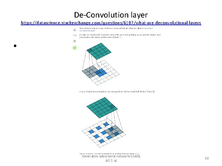 De-Convolution layer https: //datascience. stackexchange. com/questions/6107/what-are-deconvolutional-layers • Generative adversarial networks (GAN) (v 0. 1.