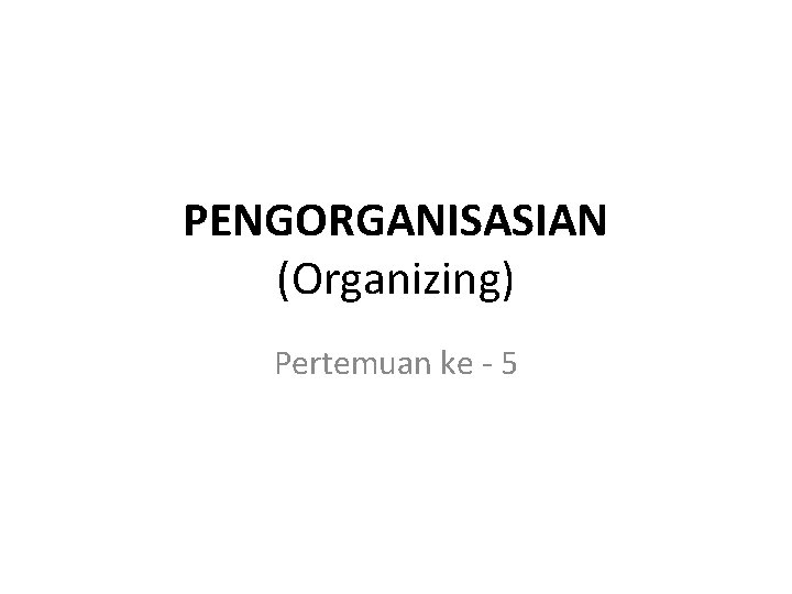 PENGORGANISASIAN (Organizing) Pertemuan ke - 5 