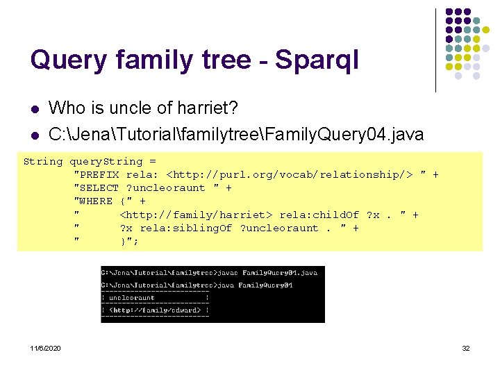 Query family tree - Sparql l l Who is uncle of harriet? C: JenaTutorialfamilytreeFamily.