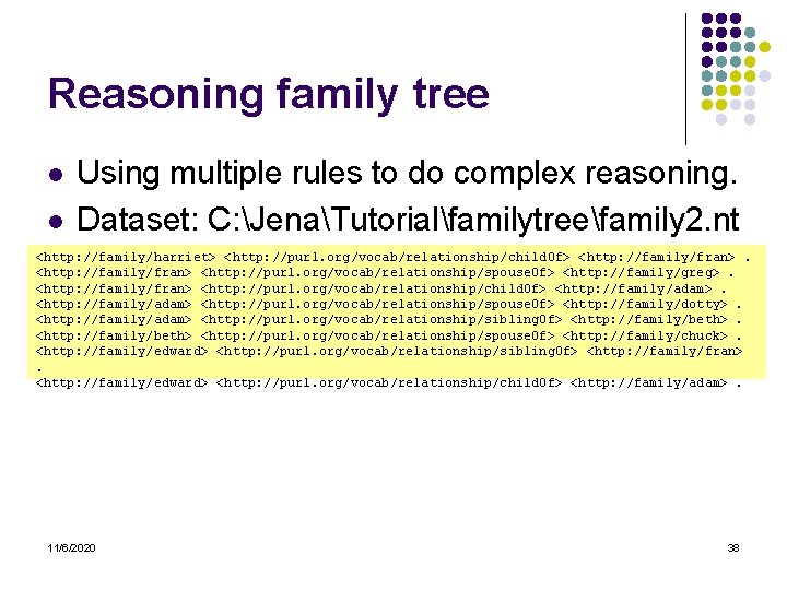 Reasoning family tree l l Using multiple rules to do complex reasoning. Dataset: C: