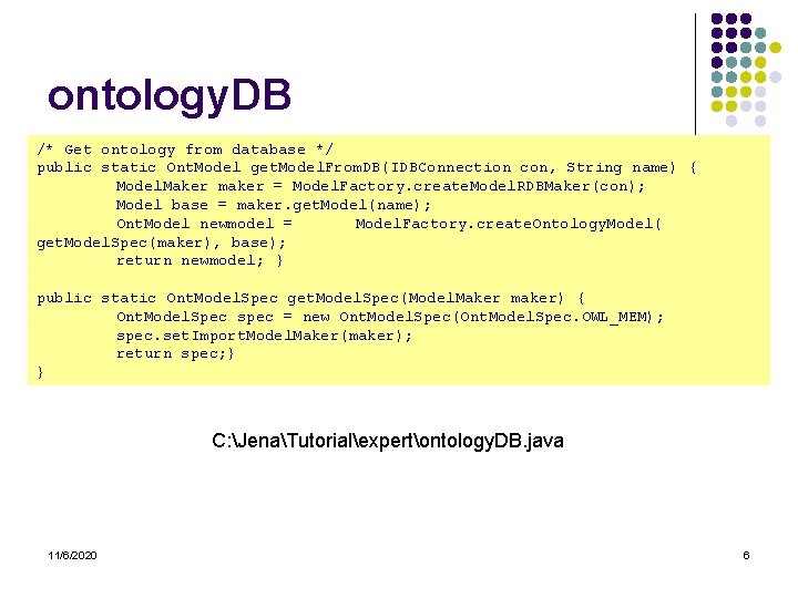 ontology. DB /* Get ontology from database */ public static Ont. Model get. Model.