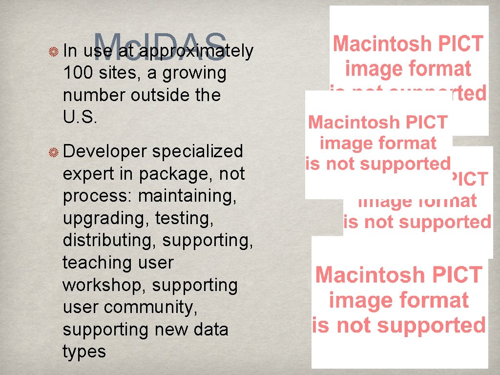 Mc. IDAS In use at approximately 100 sites, a growing number outside the U.