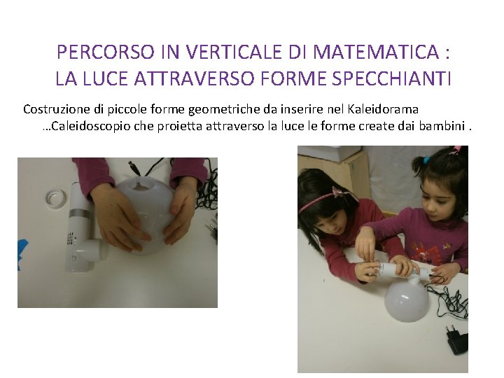 PERCORSO IN VERTICALE DI MATEMATICA : LA LUCE ATTRAVERSO FORME SPECCHIANTI Costruzione di piccole