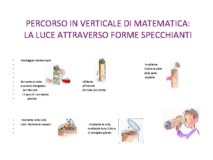 PERCORSO IN VERTICALE DI MATEMATICA: LA LUCE ATTRAVERSO FORME SPECCHIANTI • • • Montaggio