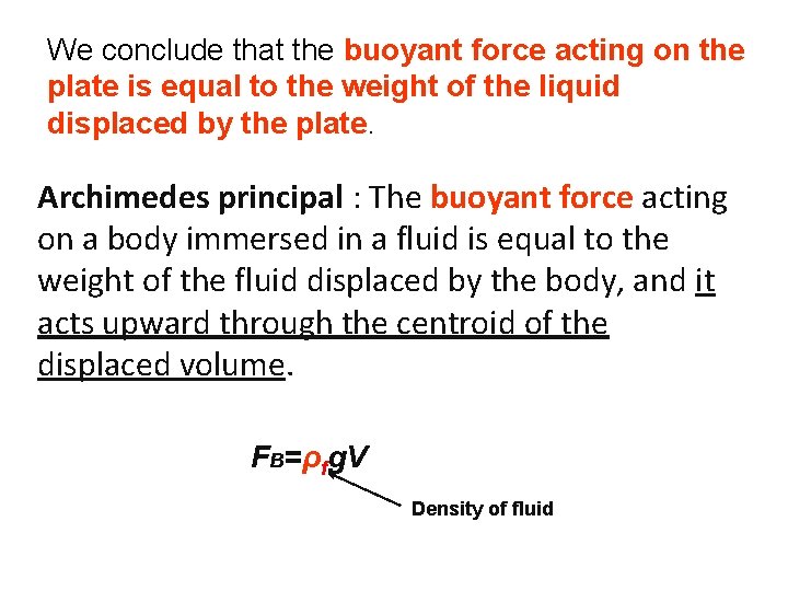 We conclude that the buoyant force acting on the plate is equal to the