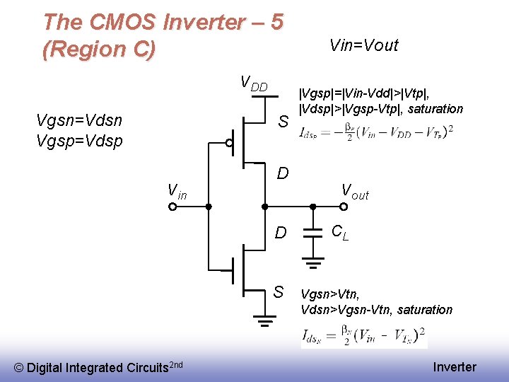 The CMOS Inverter – 5 (Region C) V DD Vgsn=Vdsn Vgsp=Vdsp S V in