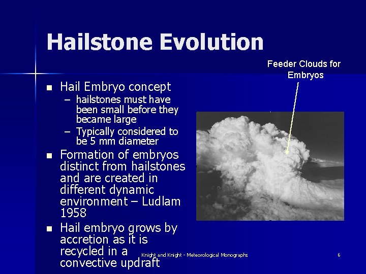 Hailstone Evolution n Hail Embryo concept n Formation of embryos distinct from hailstones and