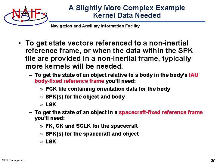 N IF A Slightly More Complex Example Kernel Data Needed Navigation and Ancillary Information