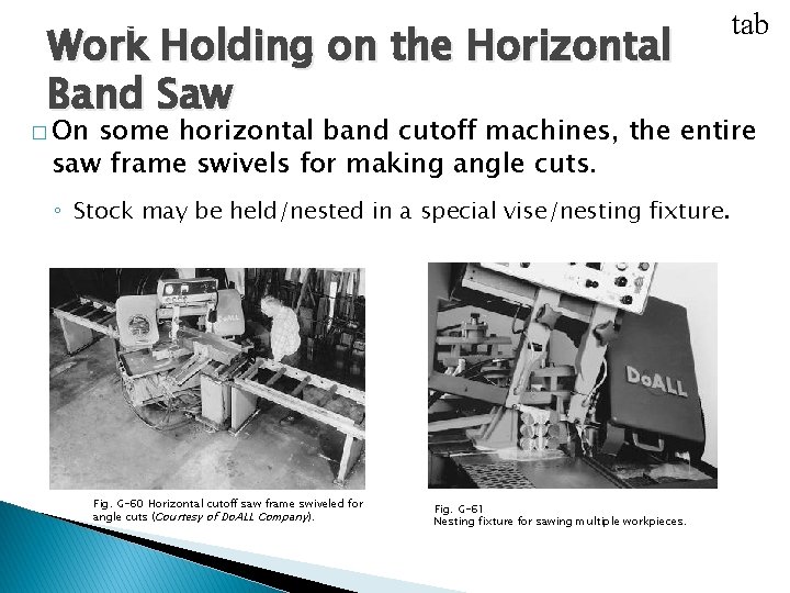 USING CUTOFF MACHINES Work Holding on the Horizontal Band Saw � On tab some USING CUTOFF MACHINES Work Holding on the Horizontal Band Saw � On tab some