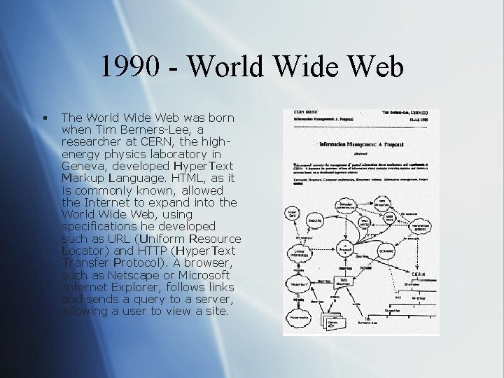 1990 - World Wide Web § The World Wide Web was born when Tim