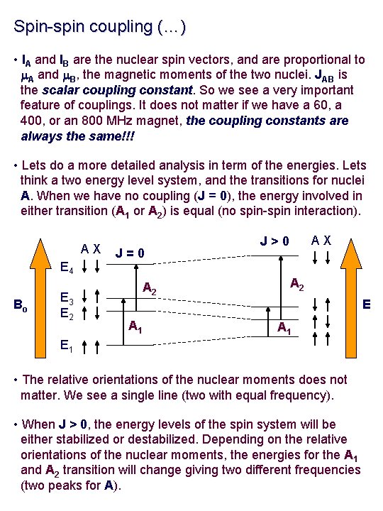 Spin-spin coupling (…) • IA and IB are the nuclear spin vectors, and are