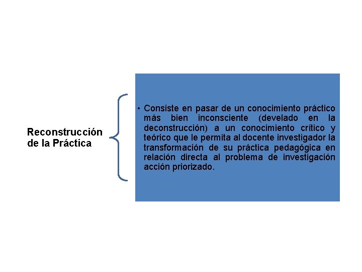 Reconstrucción de la Práctica • Consiste en pasar de un conocimiento práctico más bien