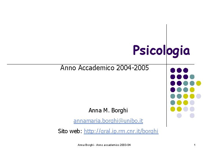 Psicologia Anno Accademico 2004 -2005 Anna M. Borghi annamaria. borghi@unibo. it Sito web: http: