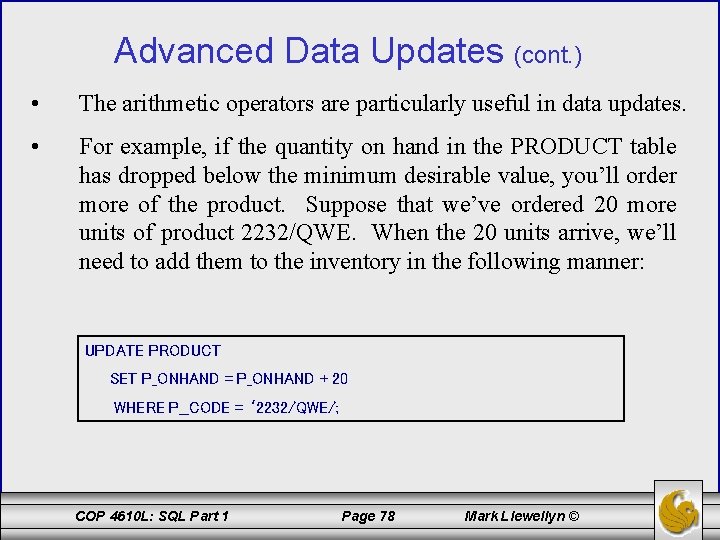 Advanced Data Updates (cont. ) • The arithmetic operators are particularly useful in data