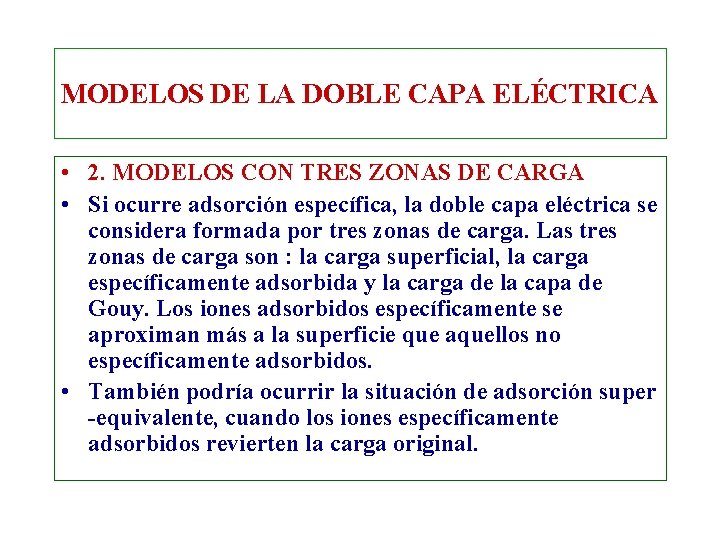 MODELOS DE LA DOBLE CAPA ELÉCTRICA • 2. MODELOS CON TRES ZONAS DE CARGA MODELOS DE LA DOBLE CAPA ELÉCTRICA • 2. MODELOS CON TRES ZONAS DE CARGA