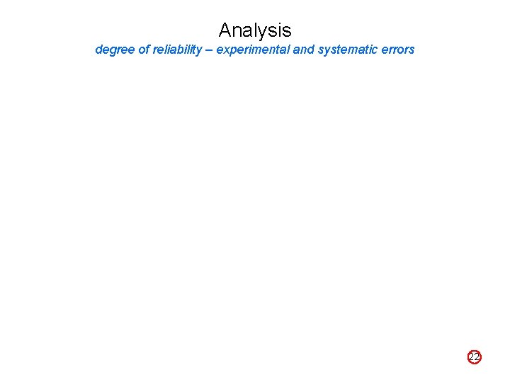 Analysis degree of reliability – experimental and systematic errors 22 