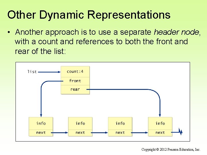 Other Dynamic Representations • Another approach is to use a separate header node, with