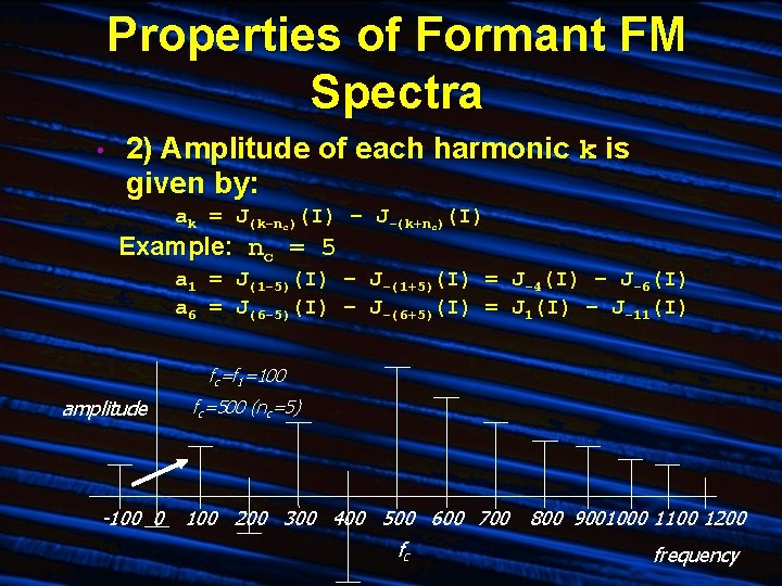 Properties of Formant FM Spectra • 2) Amplitude of each harmonic k is given