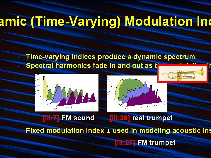 amic (Time-Varying) Modulation Ind • • Time-varying indices produce a dynamic spectrum Spectral harmonics