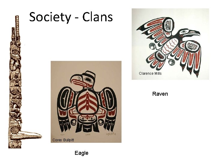 Society - Clans Clarence Mills Raven Corey Bullpitt Eagle 