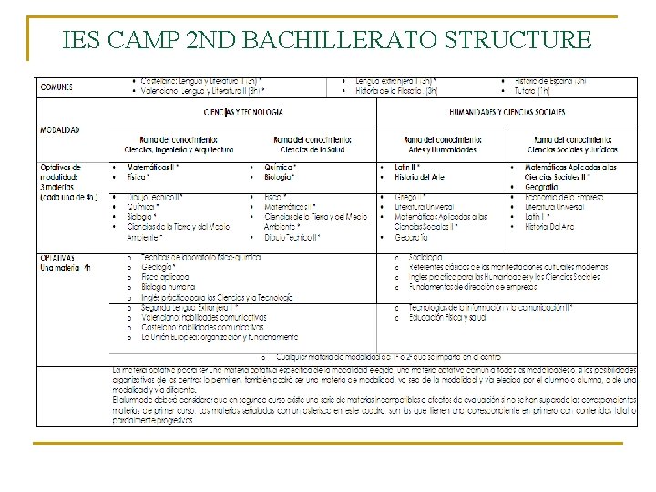 IES CAMP 2 ND BACHILLERATO STRUCTURE 