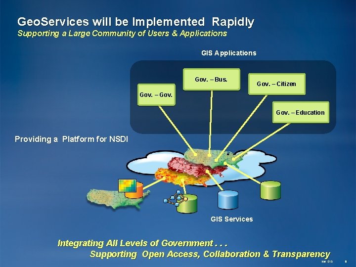 Geo. Services will be Implemented Rapidly Supporting a Large Community of Users & Applications