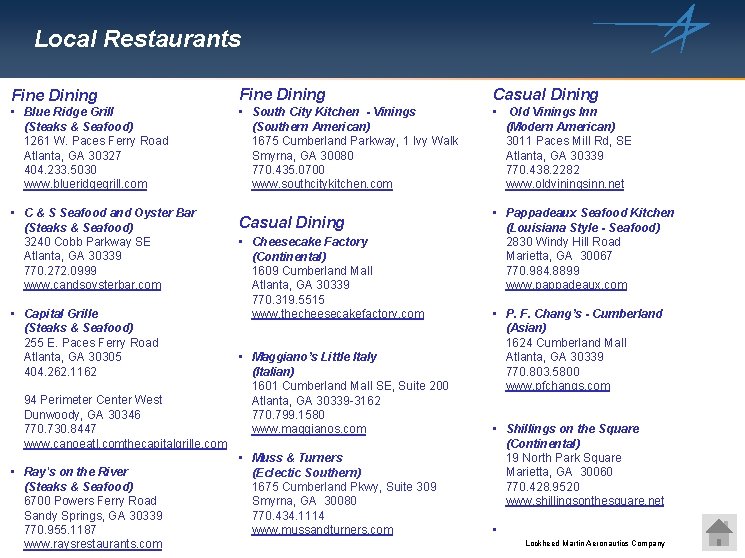 Local Restaurants Fine Dining Casual Dining • Blue Ridge Grill (Steaks & Seafood) 1261