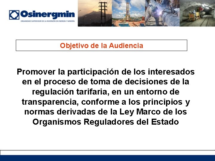 Objetivo de la Audiencia Promover la participación de los interesados en el proceso de