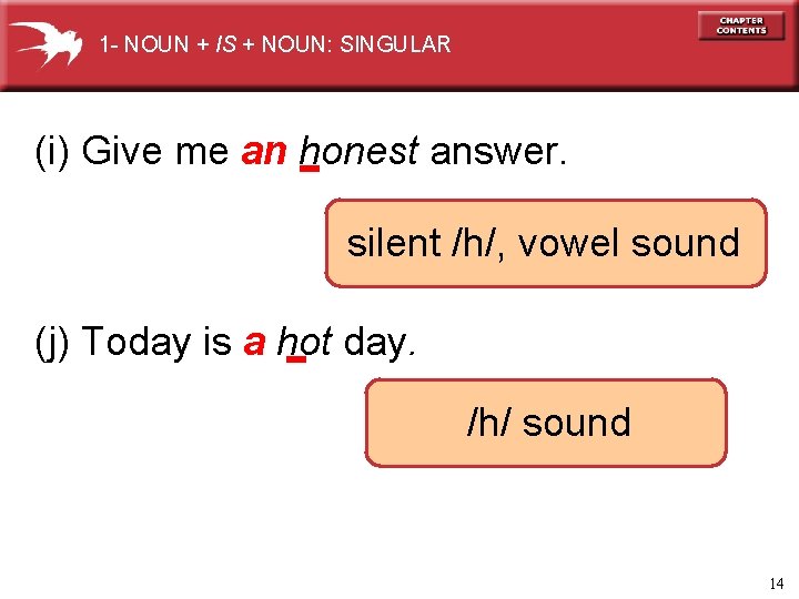 1 - NOUN + IS + NOUN: SINGULAR (i) Give me an honest answer.
