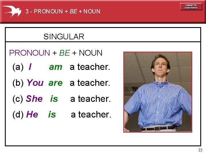 3 - PRONOUN + BE + NOUN SINGULAR PRONOUN + BE + NOUN (a)