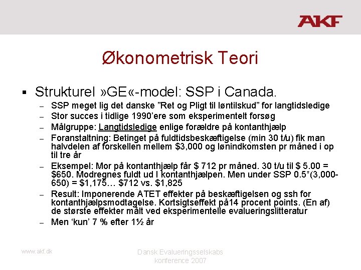 Økonometrisk Teori § Strukturel » GE «-model: SSP i Canada. SSP meget lig det