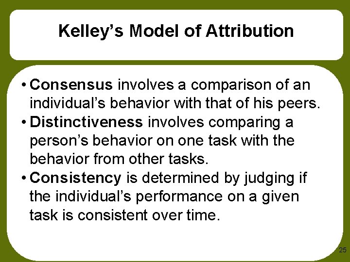 Kelley’s Model of Attribution • Consensus involves a comparison of an individual’s behavior with