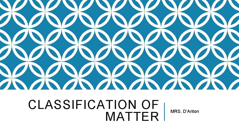 CLASSIFICATION OF MATTER MRS. D’Anton 