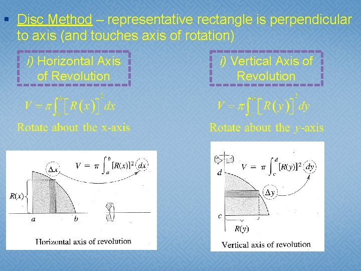 § Disc Method – representative rectangle is perpendicular to axis (and touches axis of