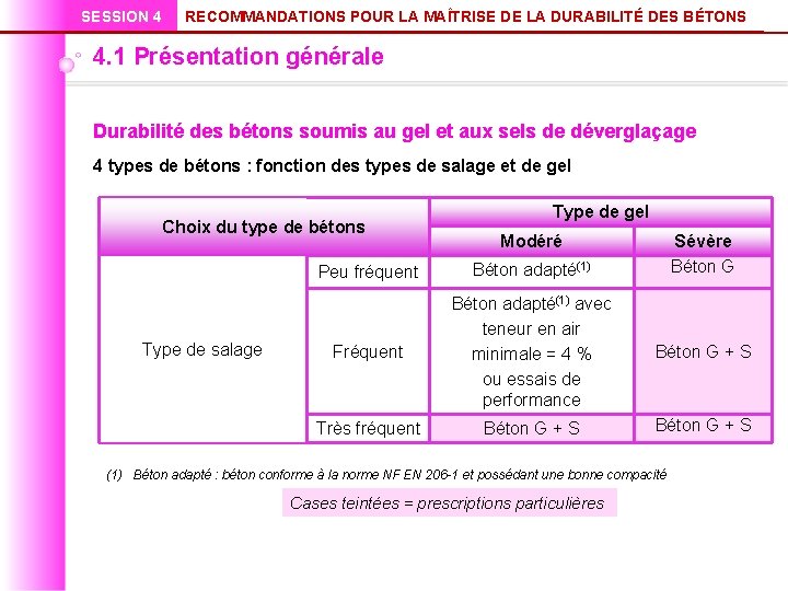 SESSION 4 RECOMMANDATIONS POUR LA MAÎTRISE DE LA DURABILITÉ DES BÉTONS 4. 1 Présentation