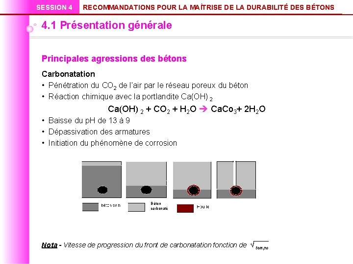 SESSION 4 RECOMMANDATIONS POUR LA MAÎTRISE DE LA DURABILITÉ DES BÉTONS 4. 1 Présentation