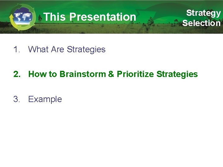This Presentation Strategy Selection 1. What Are Strategies 2. How to Brainstorm & Prioritize