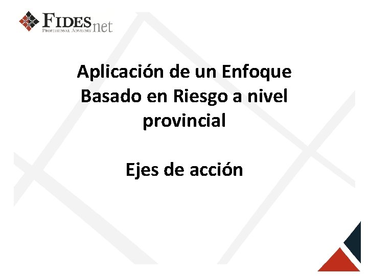 Aplicación de un Enfoque Basado en Riesgo a nivel provincial Ejes de acción 