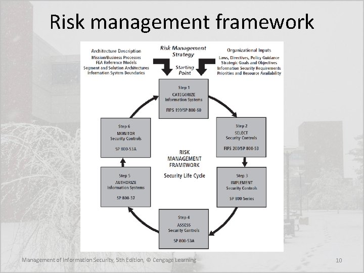 Risk management framework Management of Information Security, 5 th Edition, © Cengage Learning 10